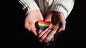 Persoon die symbool van de LGBTQ+ community vasthoudt