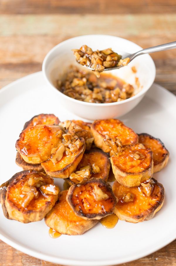 zoete aardappel maple syrup pecan als voorbeeld van vegan bijgerecht voor kerst