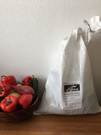 groenten en compostwormen in een zak